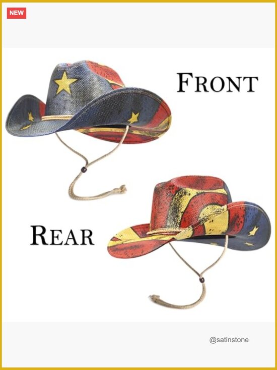 American Flag Patriotic Straw Cowboy Hat - Western Cowgirl Rodeo